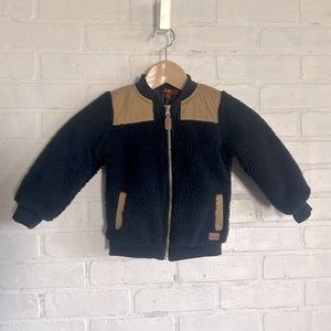 7 for All Mankind Boys Sherpa Fuzzy Bomber Jacket Sz 24 Months Blue Zip Front